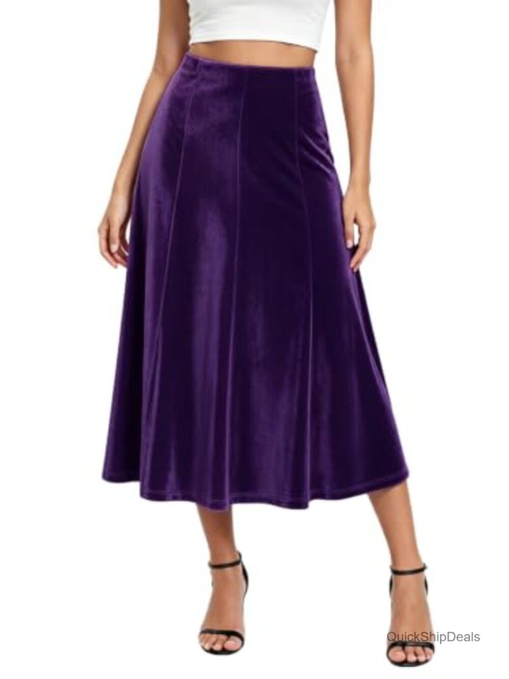 Urban CoCo Velvet A Line Midi Skirt High Waist Flowy Fall Winter